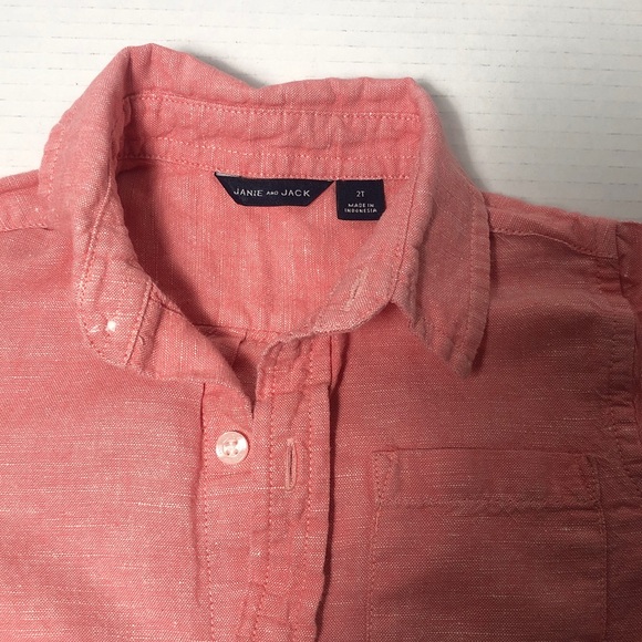 Janie and Jack Linen Cotton Shirt Coral Long Sleeve Toddler Size 2T - Picture 2 of 5